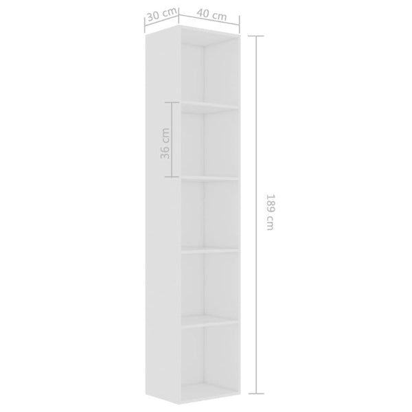 Book Cabinet White 40X30x189 Cm Engineered Wood