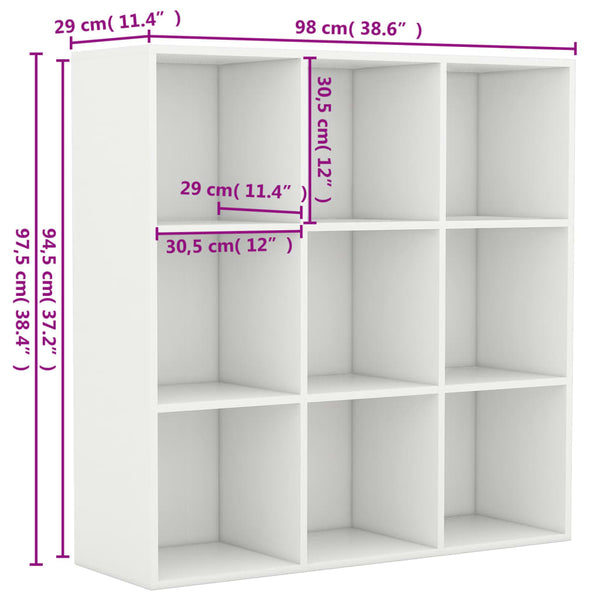 Book Cabinet White 98X30x98 Cm Engineered Wood Bookshelves
