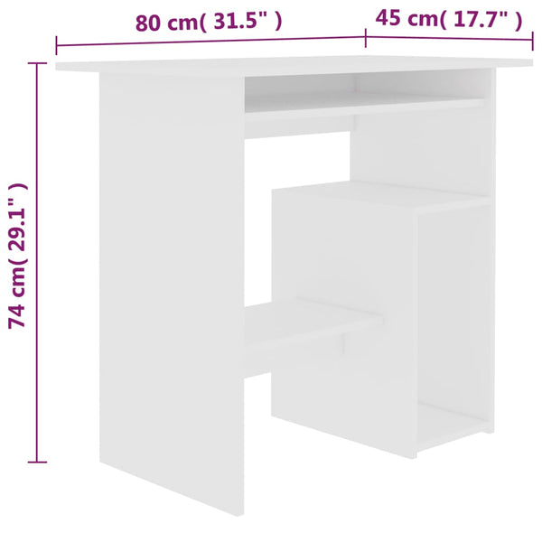 Desk White 80X45x74 Cm Engineered Wood
