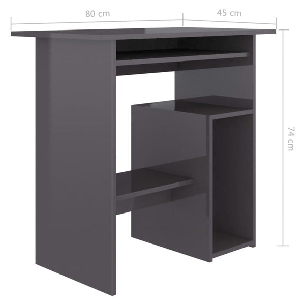 Desk High Gloss Grey 80X45x74 Cm Engineered Wood