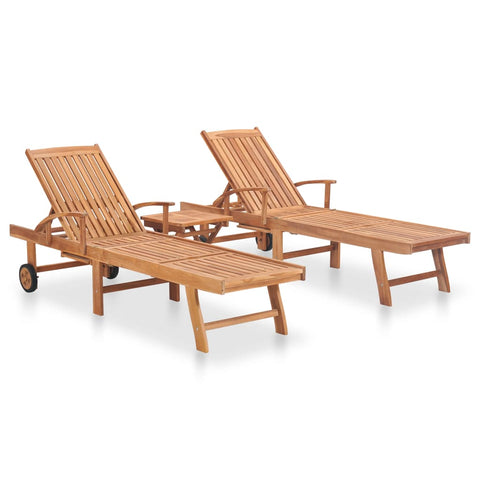 Sun 2 Pcs With Table Solid Teak Wood Loungers