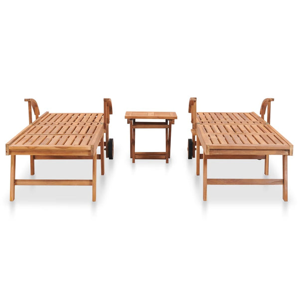 Sun 2 Pcs With Table Solid Teak Wood Loungers
