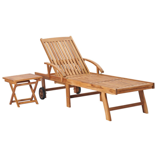 Sun 2 Pcs With Table Solid Teak Wood Loungers