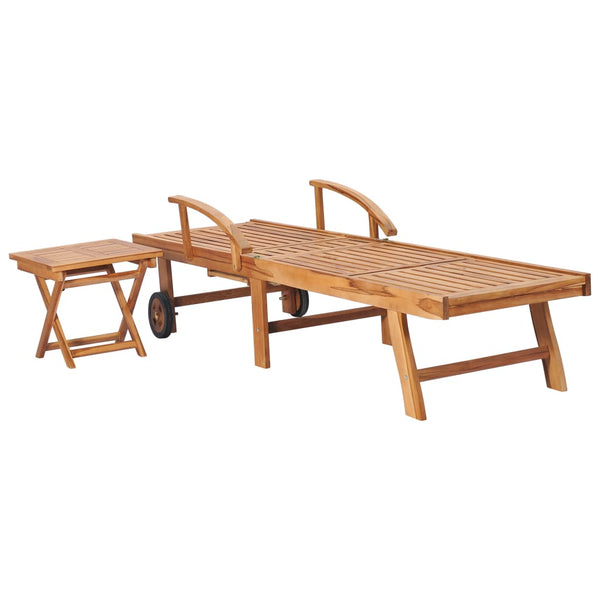 Sun 2 Pcs With Table Solid Teak Wood Loungers