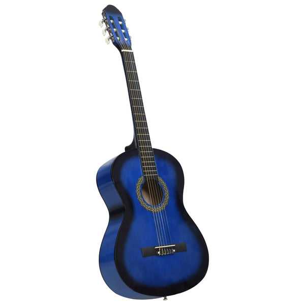 12 Piece Classical Guitar Beginner Set Blue 4/4 39 Inches
