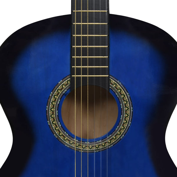 12 Piece Classical Guitar Beginner Set Blue 4/4 39 Inches