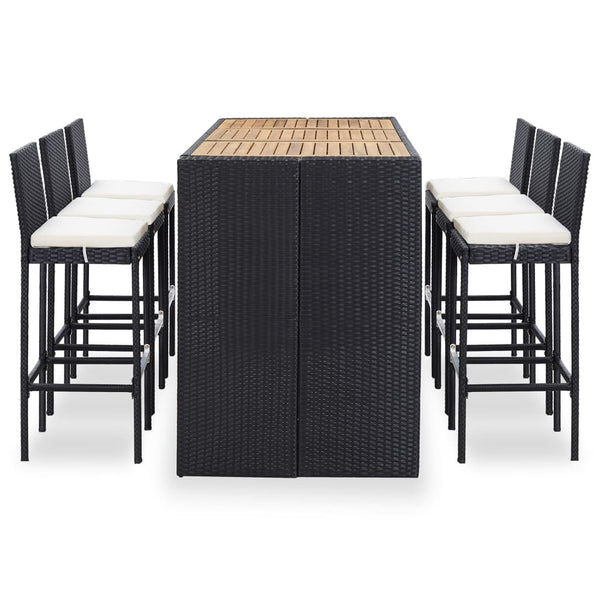Vidaxl 7 Piece Outdoor Bar Set With Cushions Poly Rattan Black Patio Furniture Sets