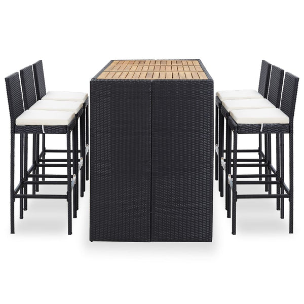 7 Piece Outdoor Bar Set With Cushions Poly Rattan Black
