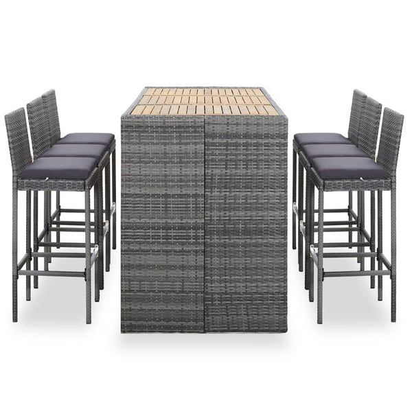 7 Piece Outdoor Bar Set With Cushions Poly Rattan Grey