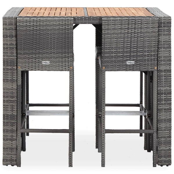 Vidaxl 5 Piece Outdoor Bar Set Poly Rattan And Acacia Wood Grey Patio Furniture Sets