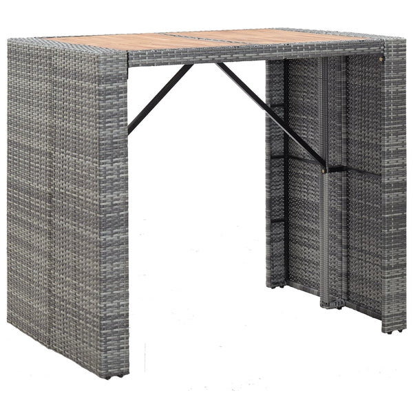 Vidaxl 5 Piece Outdoor Bar Set Poly Rattan And Acacia Wood Grey Patio Furniture Sets