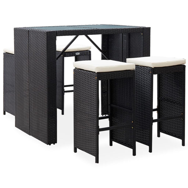 Vidaxl 5 Piece Outdoor Bar Set Poly Rattan And Glass Black Patio Furniture Sets