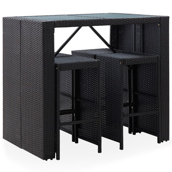 Vidaxl 5 Piece Outdoor Bar Set Poly Rattan And Glass Black Patio Furniture Sets