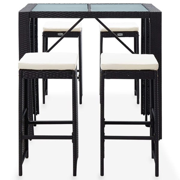 Vidaxl 5 Piece Outdoor Bar Set Poly Rattan And Glass Black Patio Furniture Sets