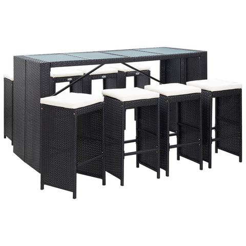 9 Piece Outdoor Bar Set Poly Rattan Black Patio Furniture Sets