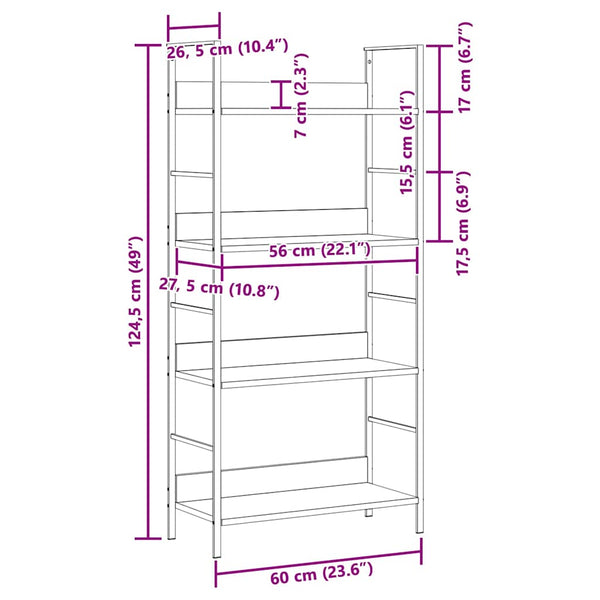 Vidaxl 4 Layer Book Shelf Oak 60X27.6X124.5 Cm Engineered Wood Bookshelves