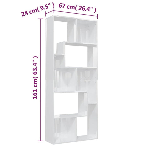 Book Cabinet High Gloss White 67X24x161 Cm Engineered Wood