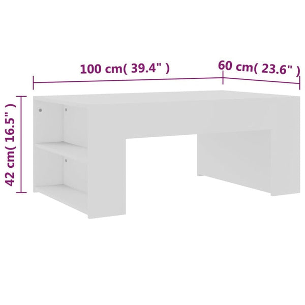Coffee Table White 100X60x42 Cm Engineered Wood
