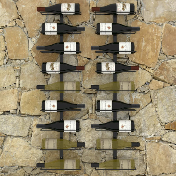 Racks Wall Mounted Wine For 18 Bottles 2 Pcs Black Iron