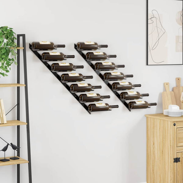 Vidaxl Wall Mounted Wine For 14 Bottles 2 Pcs Black Metal Racks
