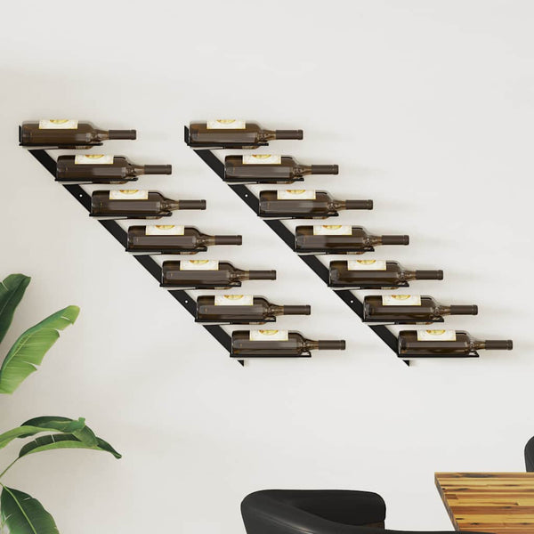 Vidaxl Wall Mounted Wine For 14 Bottles 2 Pcs Black Metal Racks