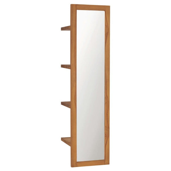 Mirrors Wall Mirror With Shelves 30X30x120 Cm Solid Teak Wood