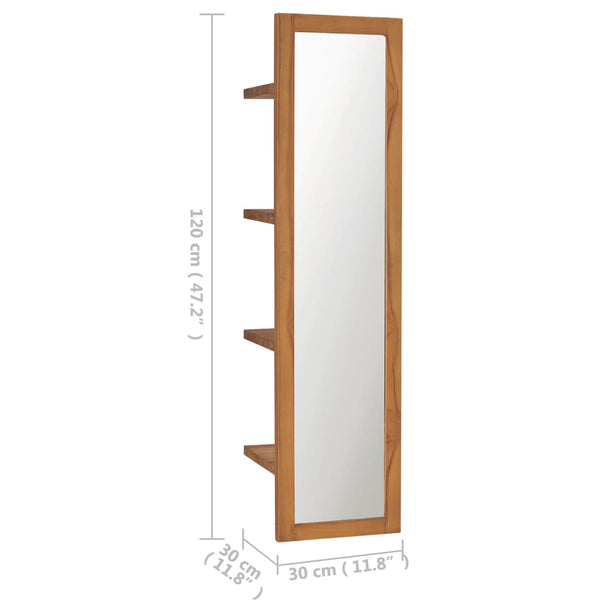 Mirrors Wall Mirror With Shelves 30X30x120 Cm Solid Teak Wood