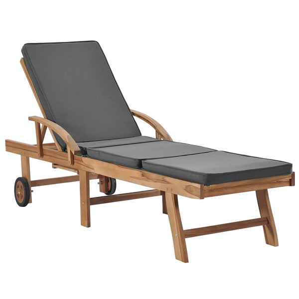 Sun With Cushions 2 Pcs Solid Teak Wood Dark Grey Loungers
