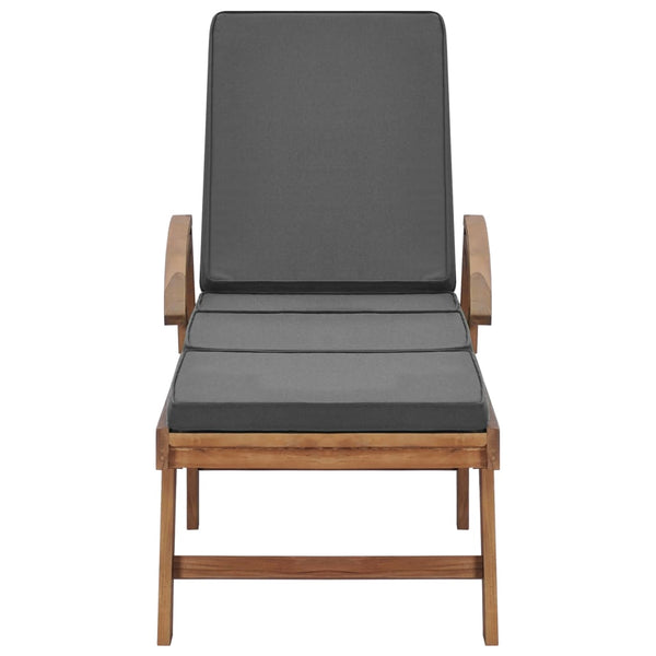 Sun With Cushions 2 Pcs Solid Teak Wood Dark Grey Loungers
