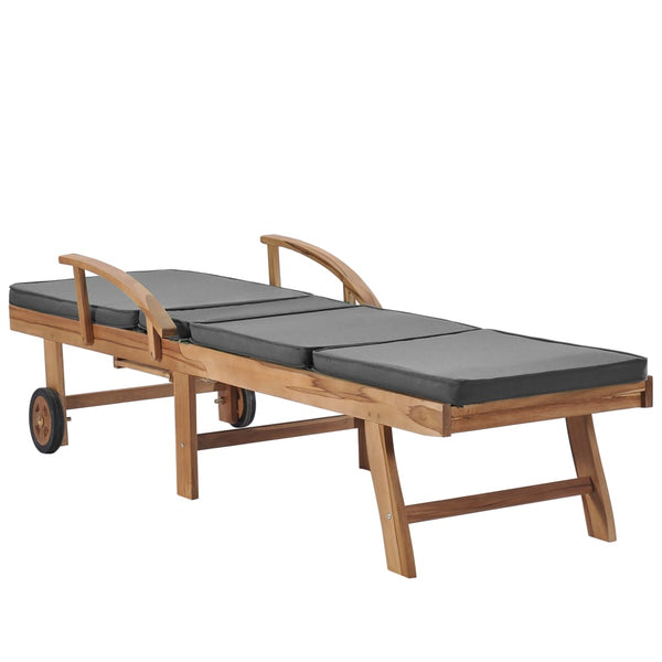 Sun With Cushions 2 Pcs Solid Teak Wood Dark Grey Loungers
