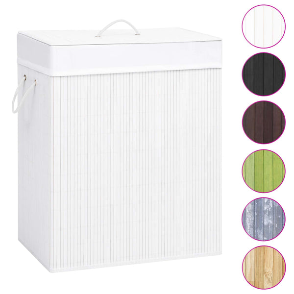 Vidaxl Bamboo Laundry Basket With 2 Sections White 100 Laundry Baskets & Hampers