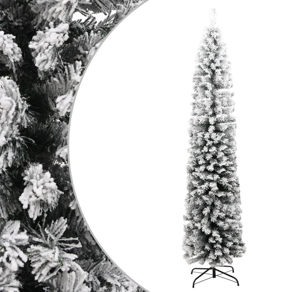 Vidaxl Slim Artificial Christmas Tree With Flocked Snow Green 240 Cm Pvc Seasonal Decorations