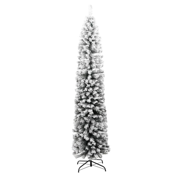 Vidaxl Slim Artificial Christmas Tree With Flocked Snow Green 240 Cm Pvc Seasonal Decorations