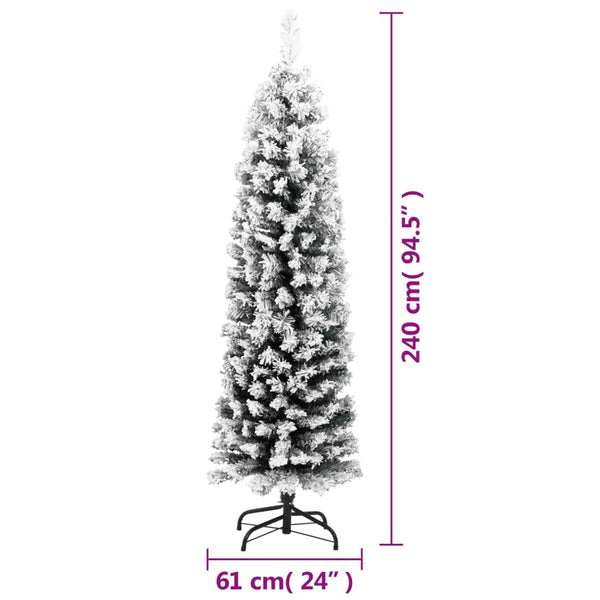 Vidaxl Slim Artificial Christmas Tree With Flocked Snow Green 240 Cm Pvc Seasonal Decorations