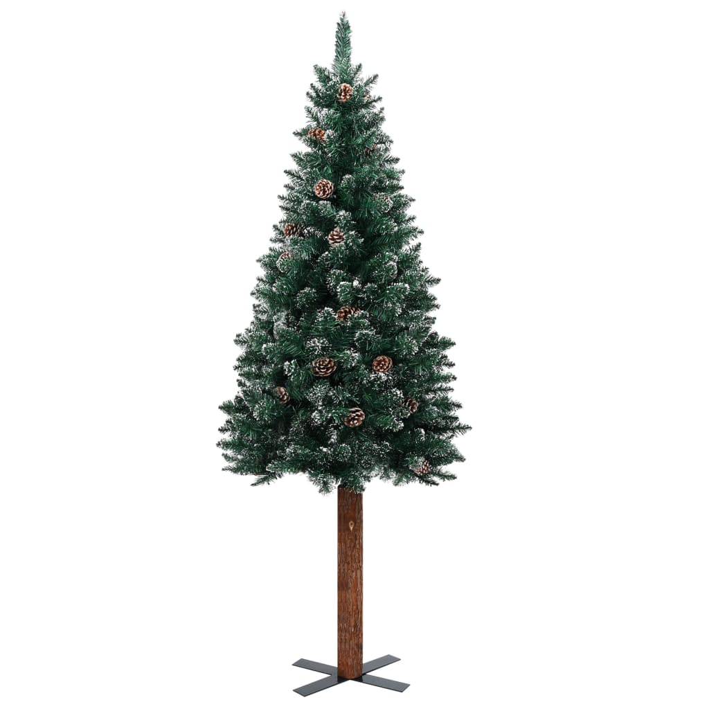 Slim Christmas Tree With Real Wood And White Snow Green 180 Cm Seasonal Decorations