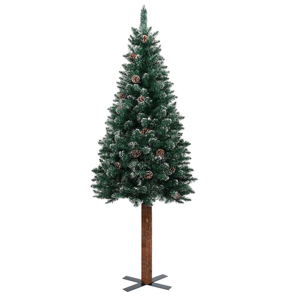 Slim Christmas Tree With Real Wood And White Snow Green 180 Cm Seasonal Decorations