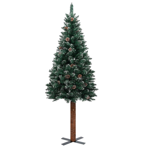 Slim Christmas Tree With Real Wood And White Snow Green 180 Cm Seasonal Decorations