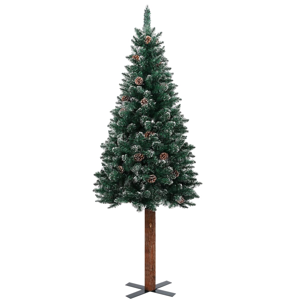 Slim Christmas Tree With Real Wood And White Snow Green 210 Cm Seasonal Decorations