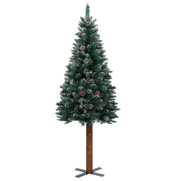 Slim Christmas Tree With Real Wood And White Snow Green 210 Cm Seasonal Decorations