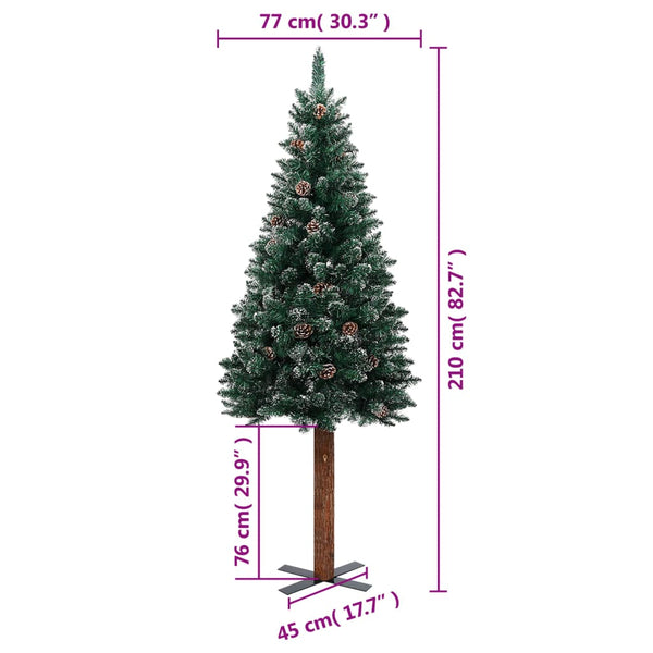 Slim Christmas Tree With Real Wood And White Snow Green 210 Cm Seasonal Decorations