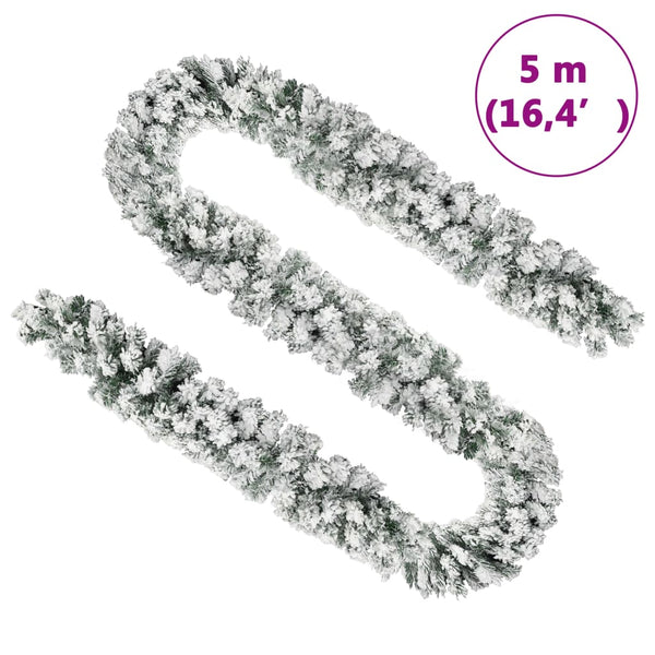 Christmas Garland With Flocked Snow Green 5 M Pvc Seasonal Decorations