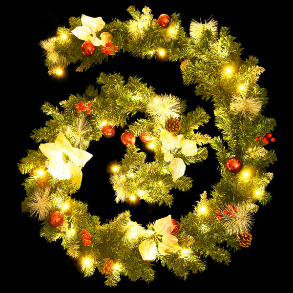 Christmas Garland With Led Lights Green 2.7 M Pvc Seasonal Decorations