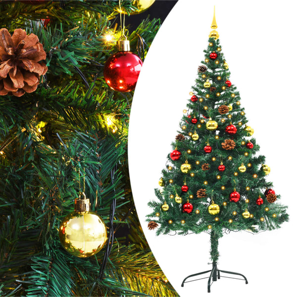 Artificial Pre Lit Christmas Tree With Baubles Green 150 Cm Seasonal Decorations