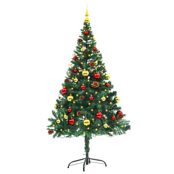 Artificial Pre Lit Christmas Tree With Baubles Green 150 Cm Seasonal Decorations