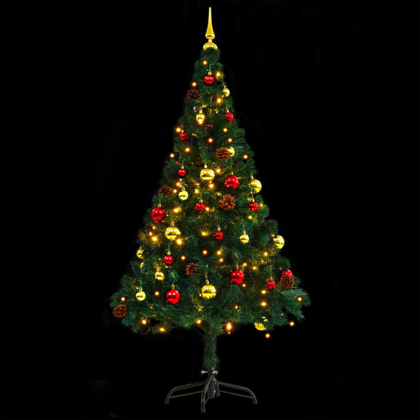 Artificial Pre Lit Christmas Tree With Baubles Green 150 Cm Seasonal Decorations