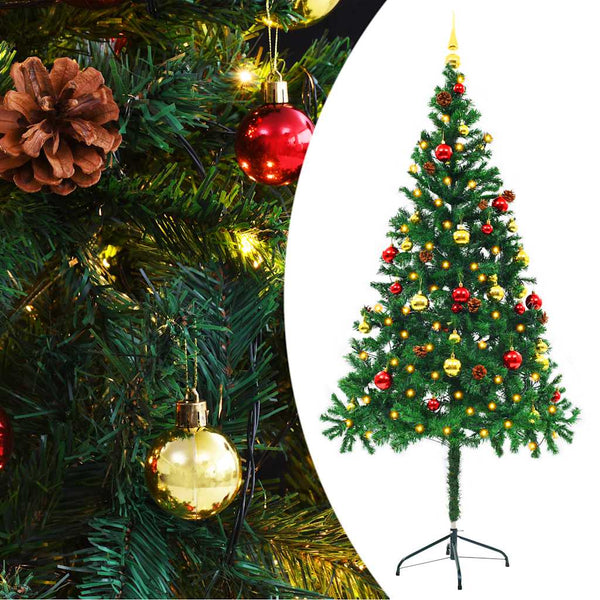 Artificial Christmas Tree With Baubles And Leds Green 180 Cm Seasonal Decorations