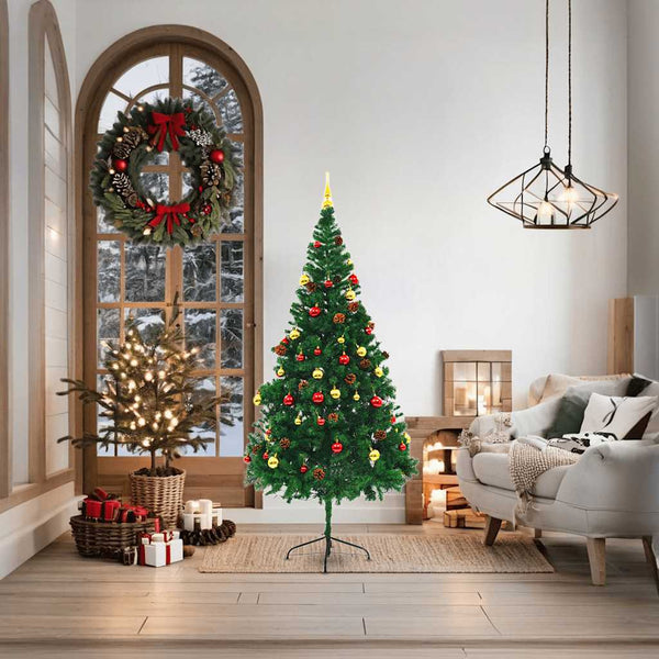 Artificial Christmas Tree With Baubles And Leds Green 180 Cm Seasonal Decorations