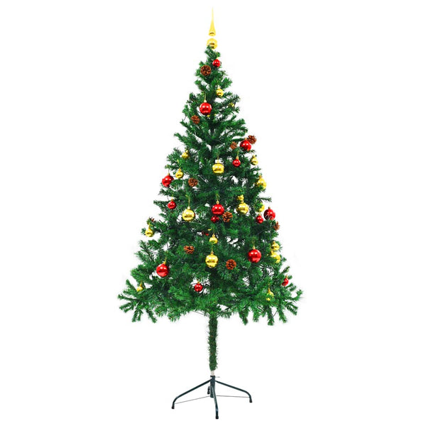 Artificial Christmas Tree With Baubles And Leds Green 180 Cm Seasonal Decorations