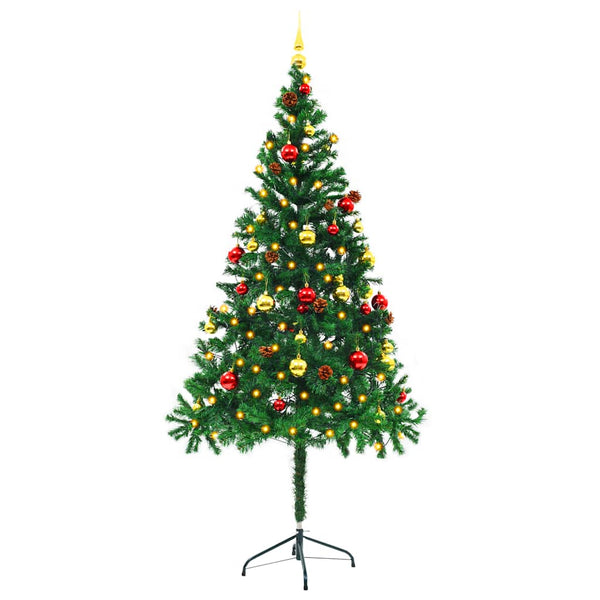Artificial Christmas Tree With Baubles And Leds Green 180 Cm Seasonal Decorations