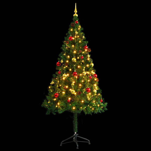 Artificial Christmas Tree With Baubles And Leds Green 180 Cm Seasonal Decorations